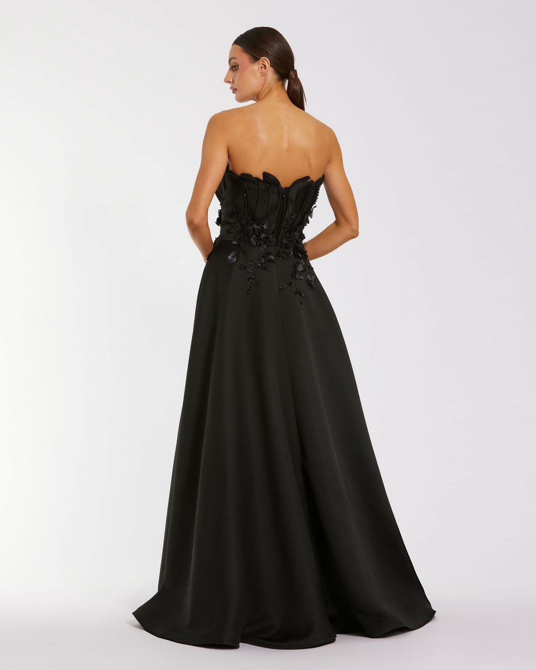 Mac Duggal 9937134P Petite Strapless Satin Floral Embellished Ball Gown