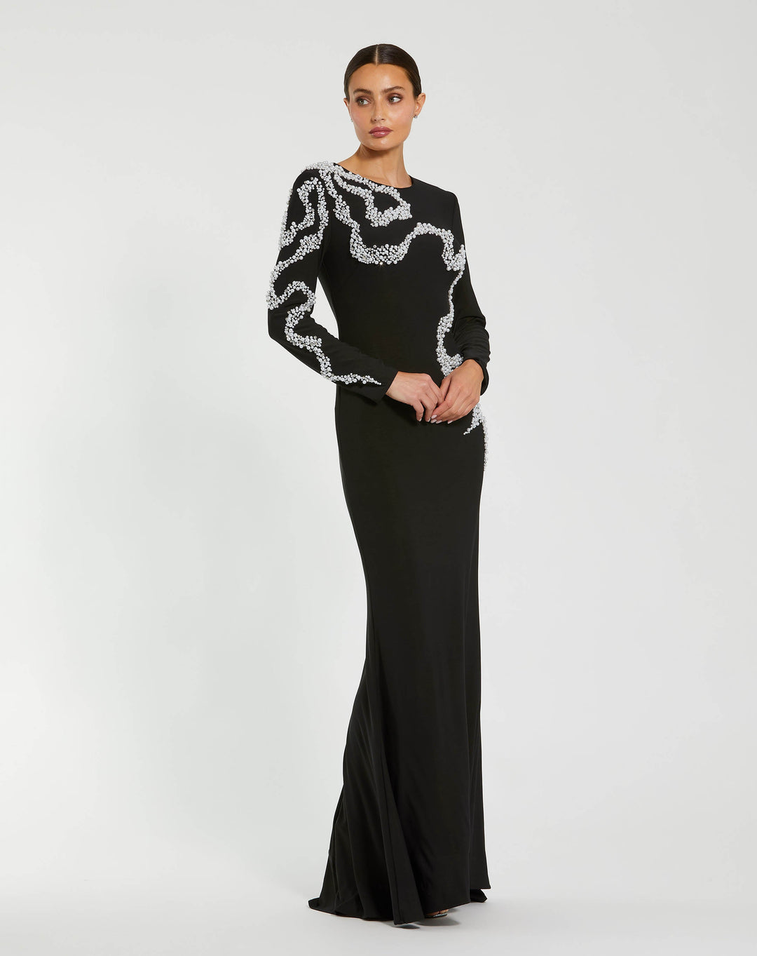 Mac Duggal 9944086P Petite Jersey Evening Gown With Beaded Swirl Detail