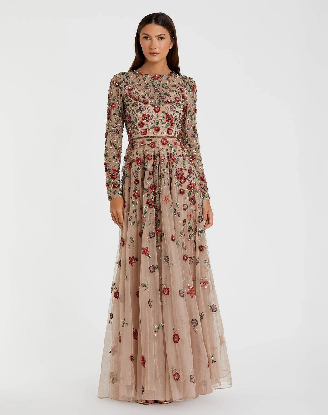 Mac Duggal 995533P Petite Embellished High Neck Long Sleeve A Line Gown