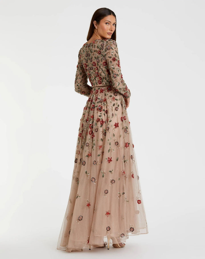 Mac Duggal 995533P Petite Embellished High Neck Long Sleeve A Line Gown