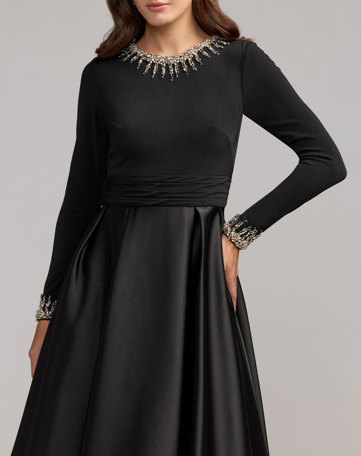 Mac Duggal 69083 Jersey and Satin Long Sleeve A-Line Gown