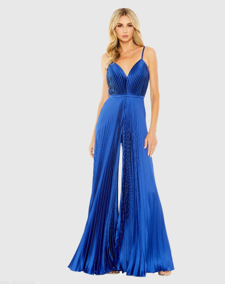 Mac Duggal 26319 Pleated Plunge Neck Wide Leg Jumpsuit