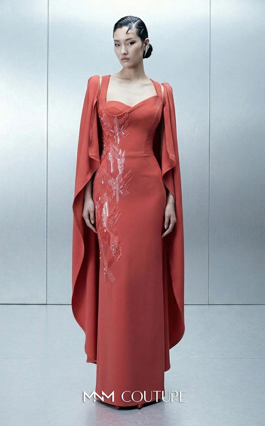 MNM Couture Style E0164 Sophisticated Asymmetrical Crepe Gown - FOSTANI.com