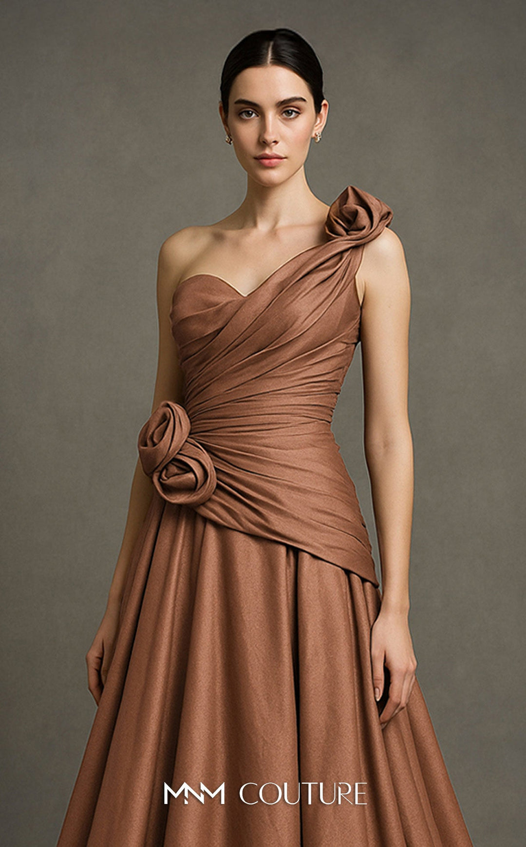 Fouad Sarkis F02923 one-shoulder ruched sweetheart A-line gown with 3D rosettes additional view 11