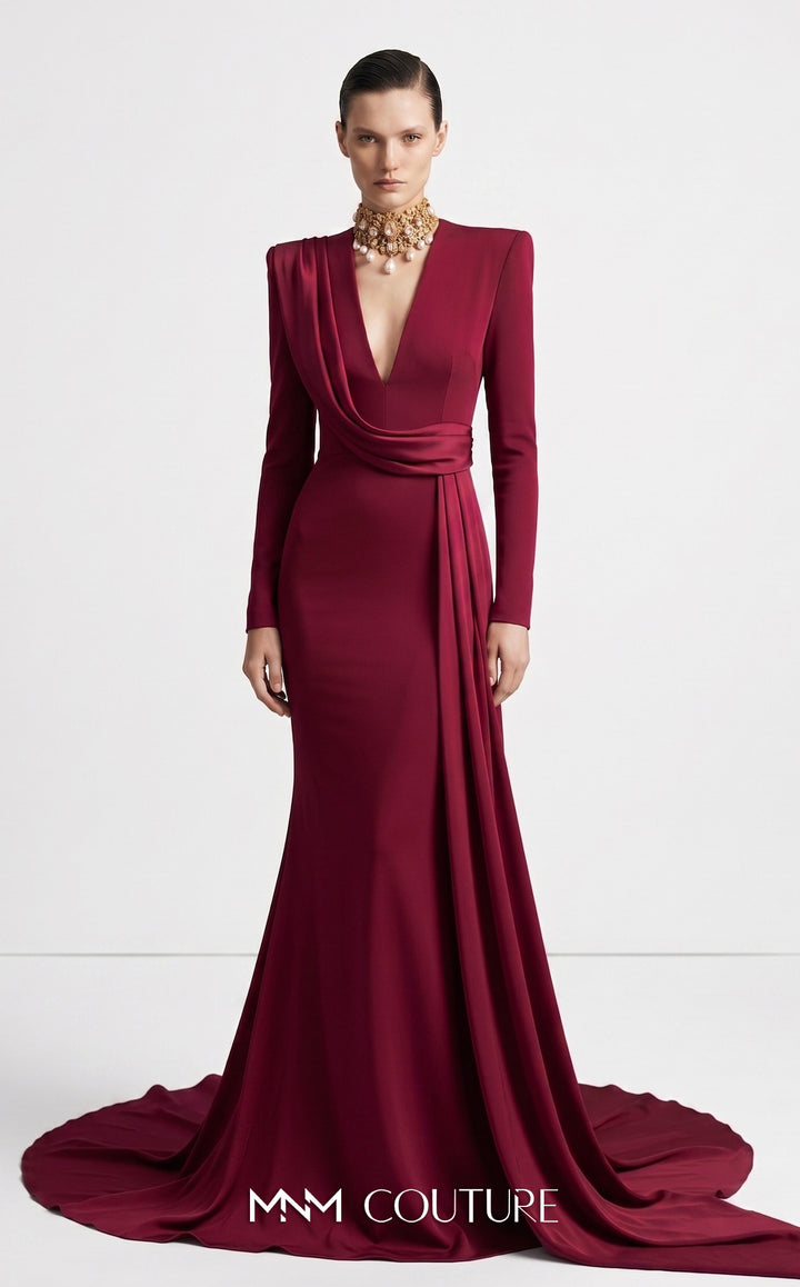 Fouad Sarkis F03046 draped sash mermaid evening gown