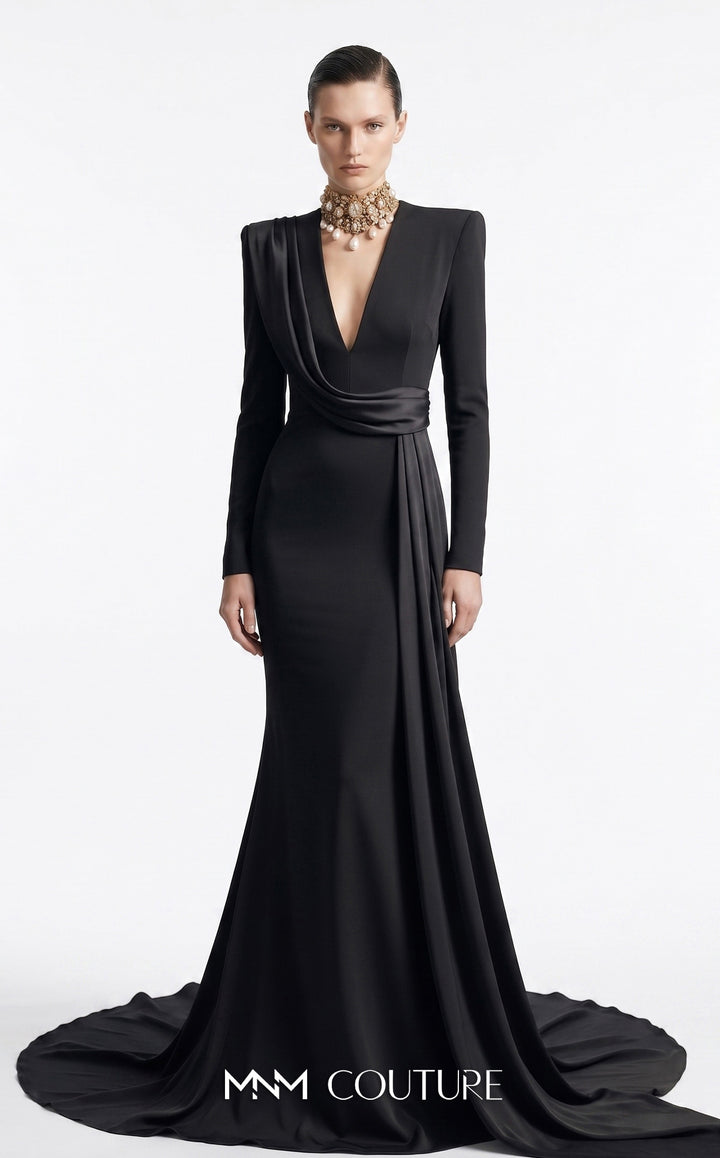 Fouad Sarkis F03046 draped sash mermaid evening gown