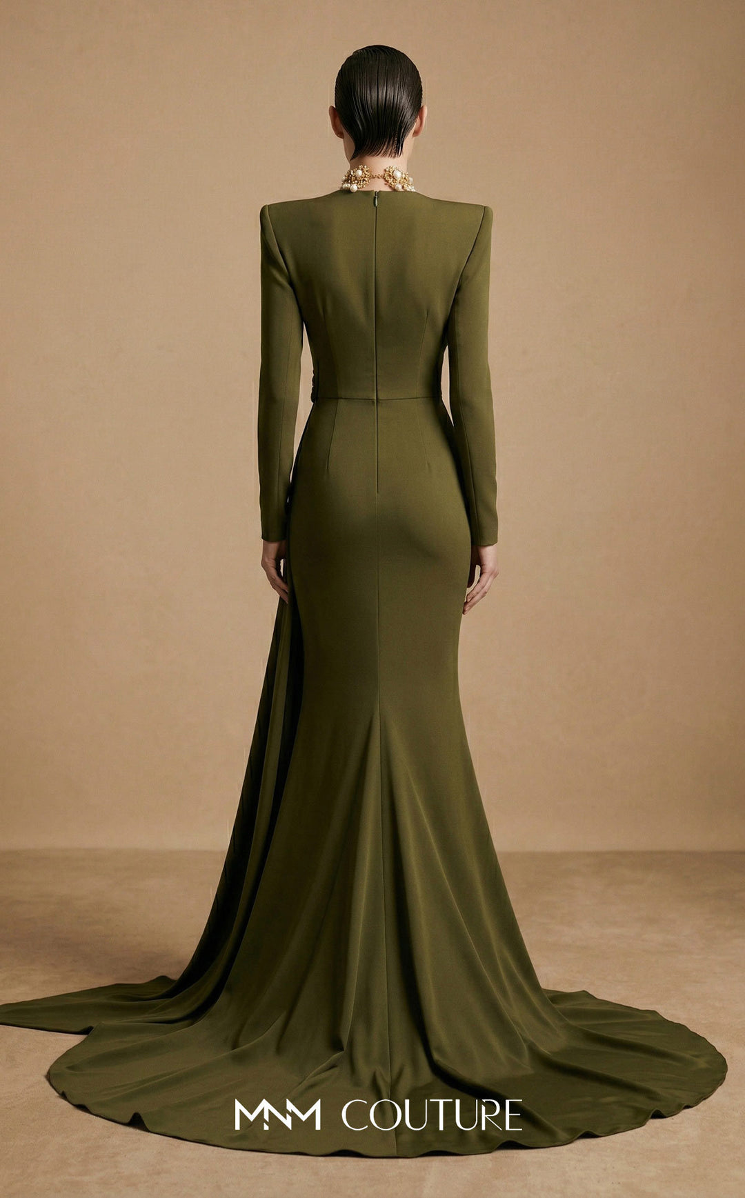 Fouad Sarkis F03046 draped sash mermaid evening gown