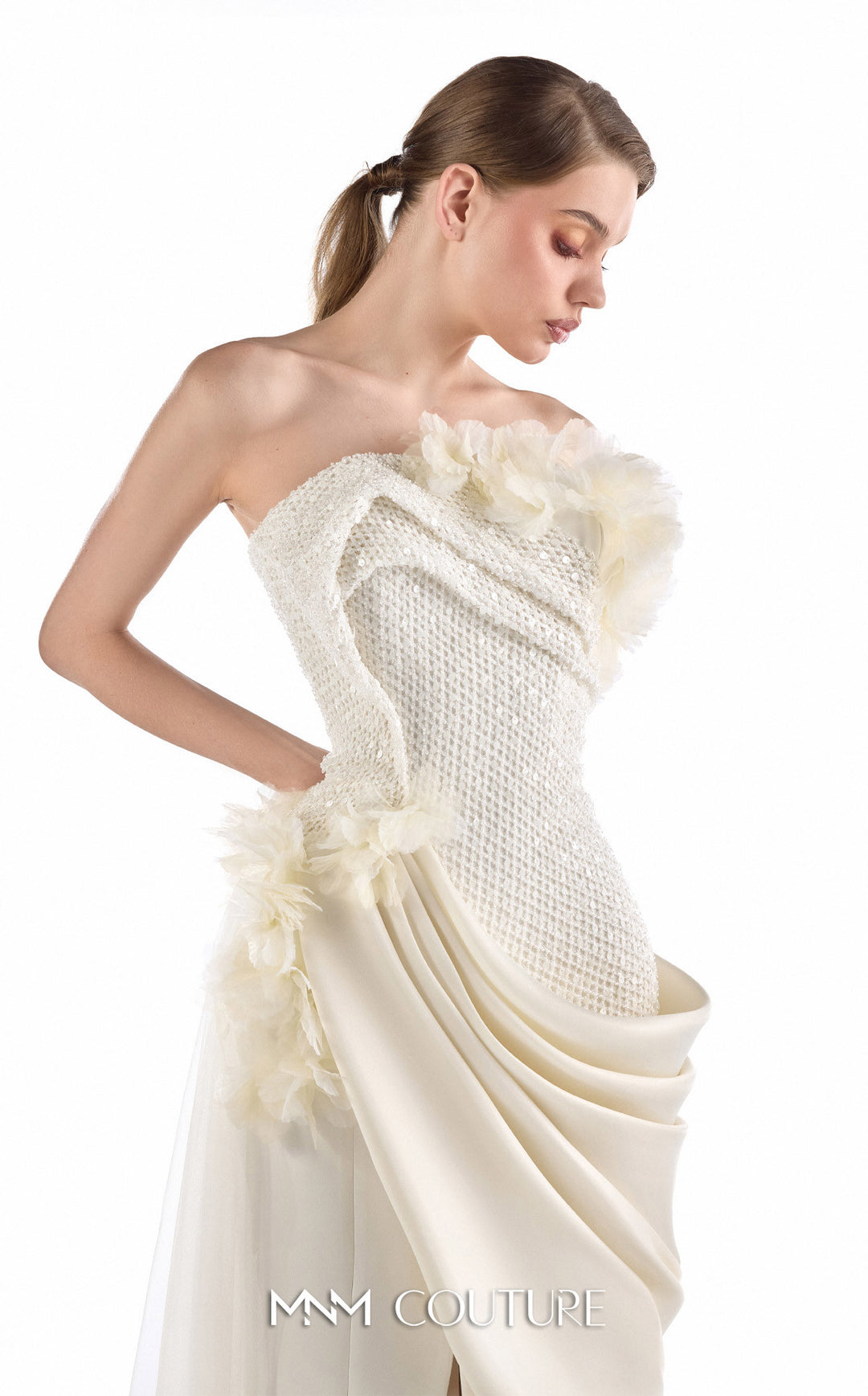Gaby Charbachy G2214 couture gown, beaded bodice and 3D flower detail