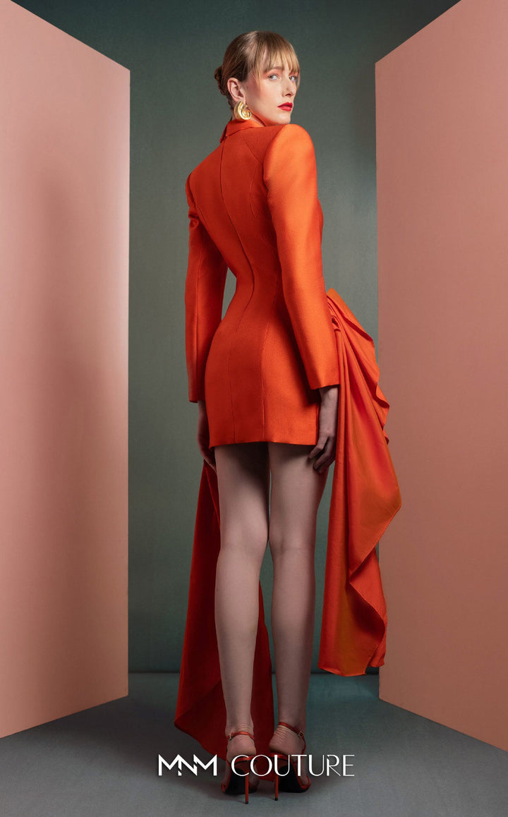 Gaby Charbachy GOF2507 tailored blazer mini dress with cascade train back view