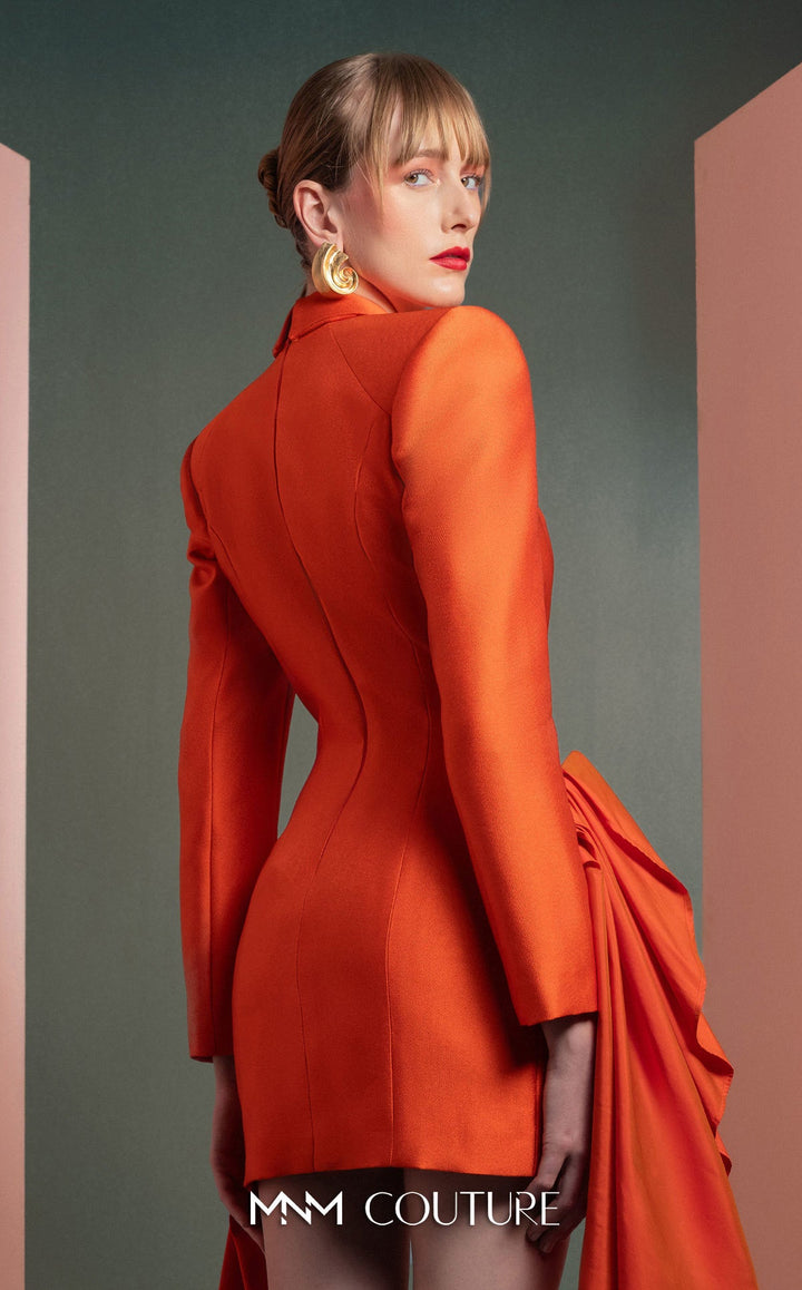Gaby Charbachy GOF2507 tailored blazer mini dress with cascade train back detail