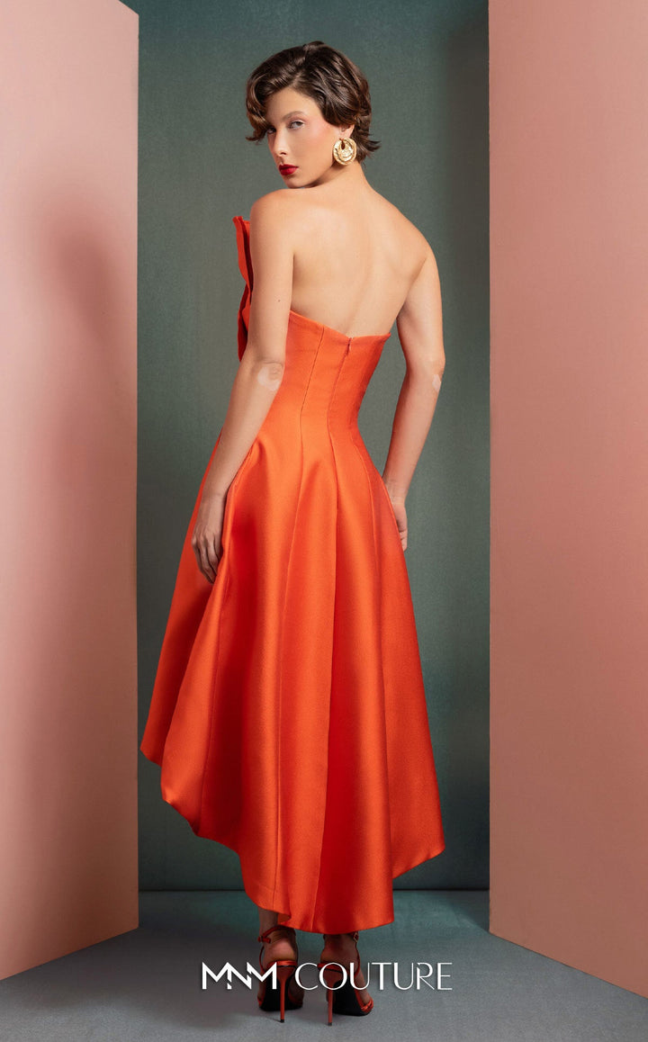 Gaby Charbachy GOF2510 strapless pleated dress with front flaps and high-low skirt back view