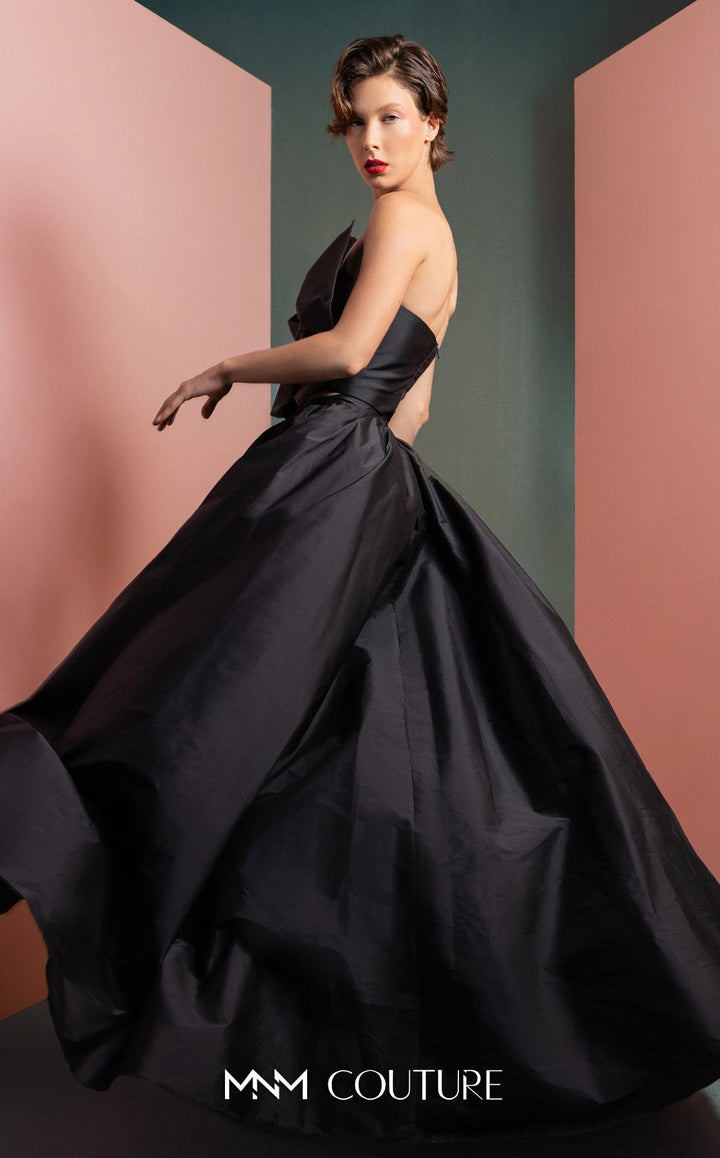 Gaby Charbachy GOF2511 strapless oversized bow bodice gown with high slit side view