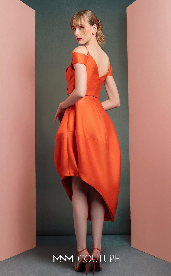 Gaby Charbachy GOF2537 off-the-shoulder crop top and asymmetric bubble skirt set back view
