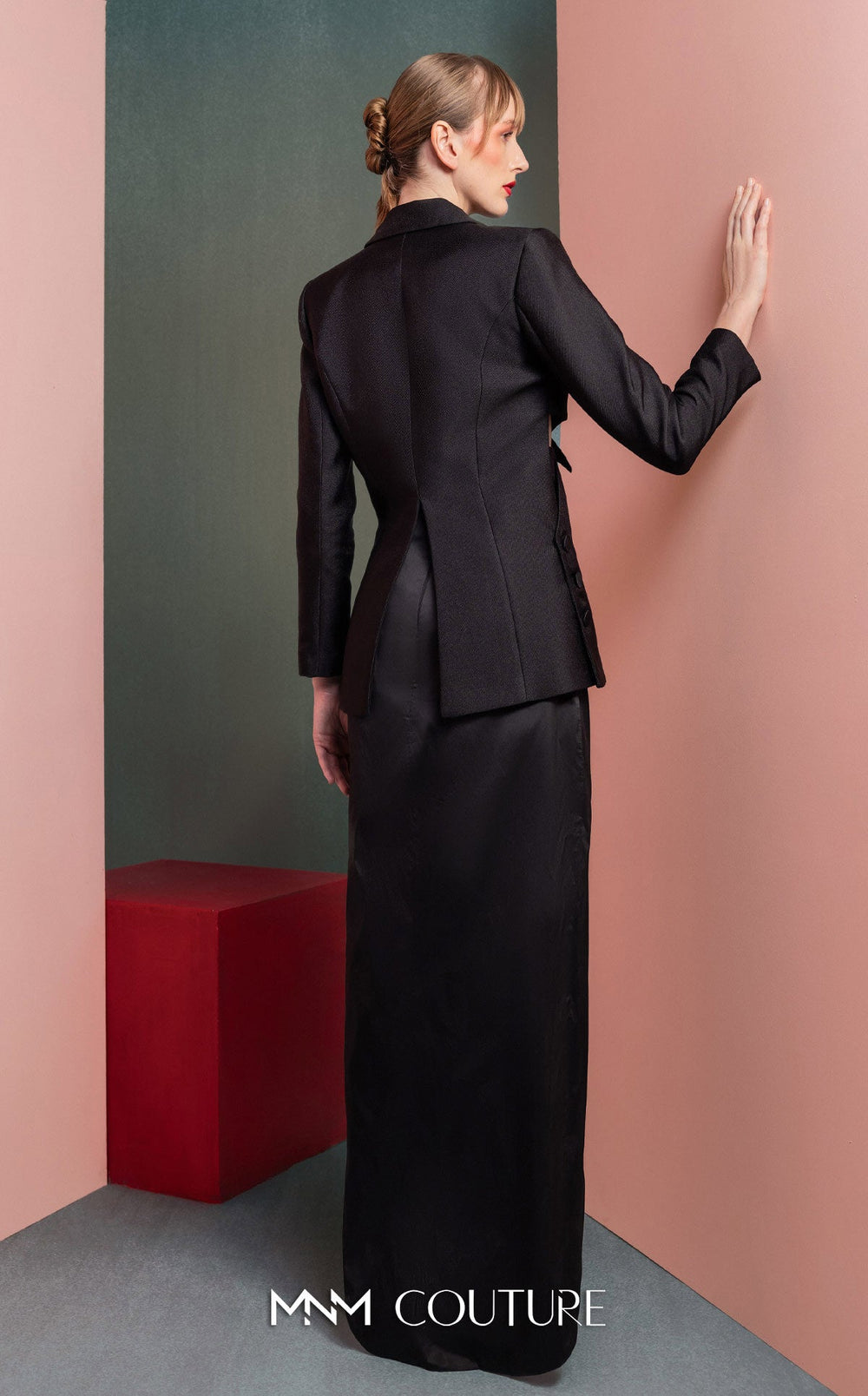 Gaby Charbachy GOF2542 tailored blazer top and column skirt set back view