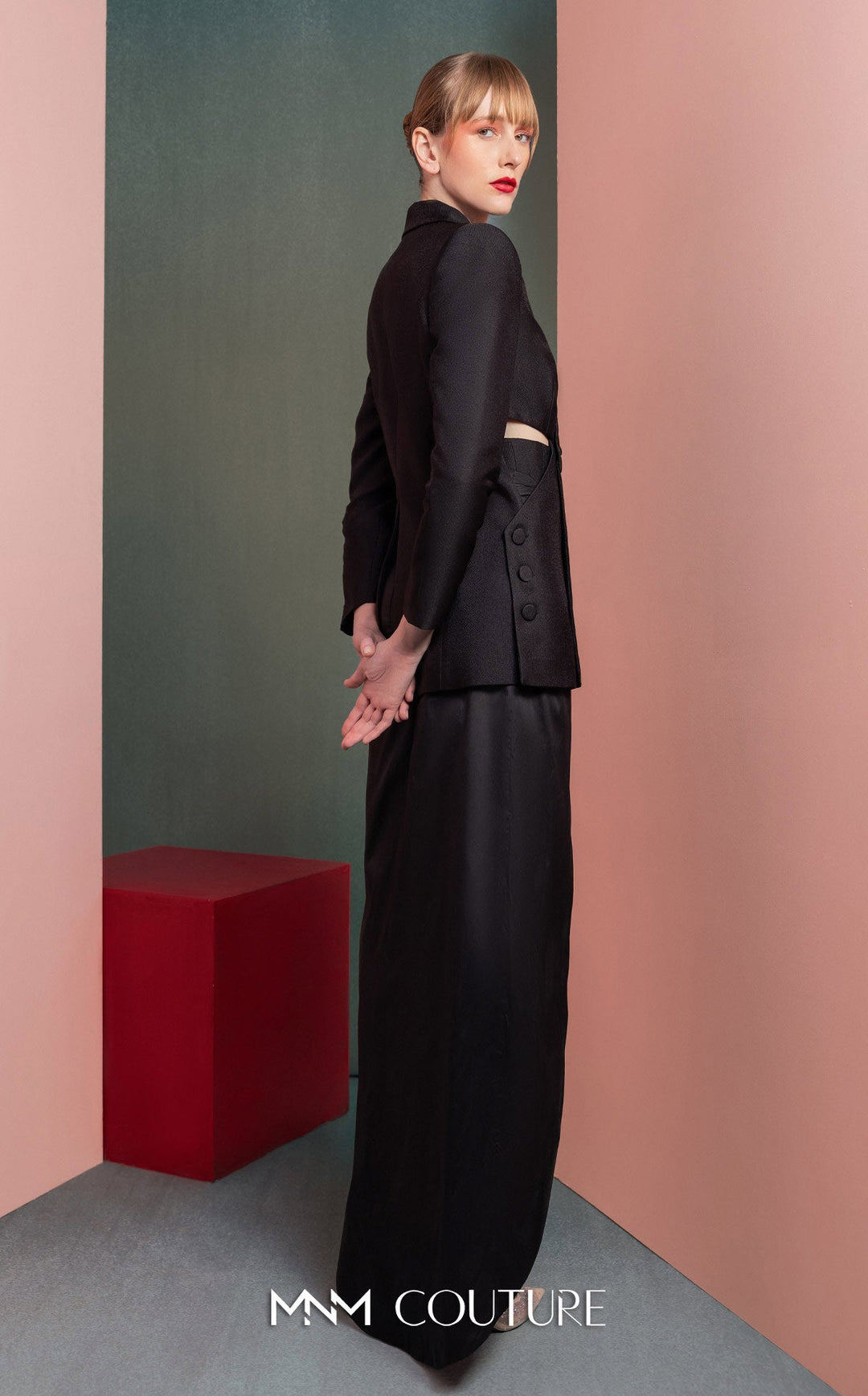 Gaby Charbachy GOF2542 tailored blazer top and column skirt set side view