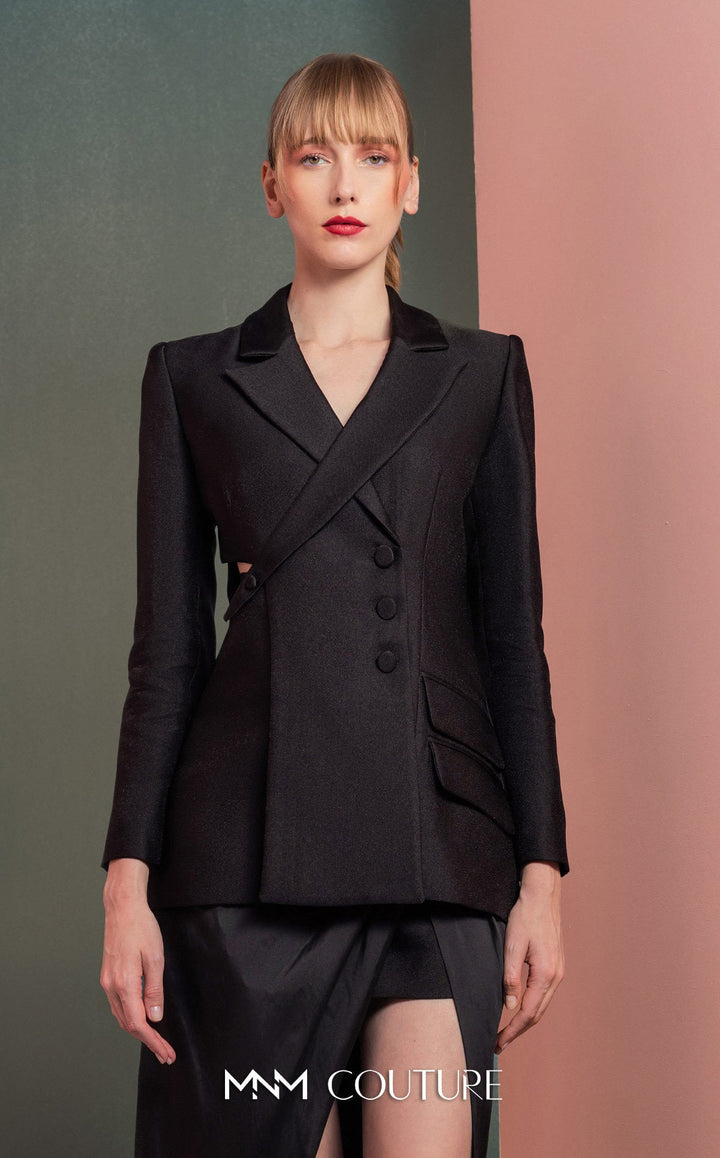 Gaby Charbachy GOF2542 tailored blazer top and column skirt set top detail