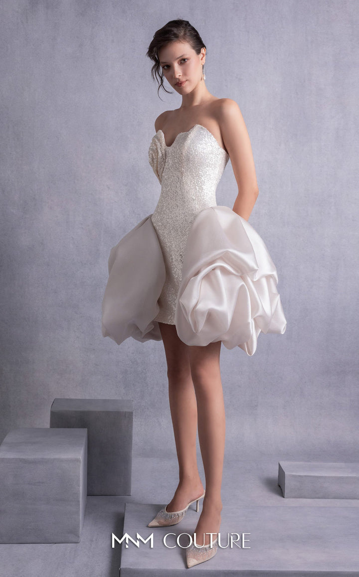 Gaby Charbachy GOS2501 strapless sweetheart embellished mini dress with puff panels front view