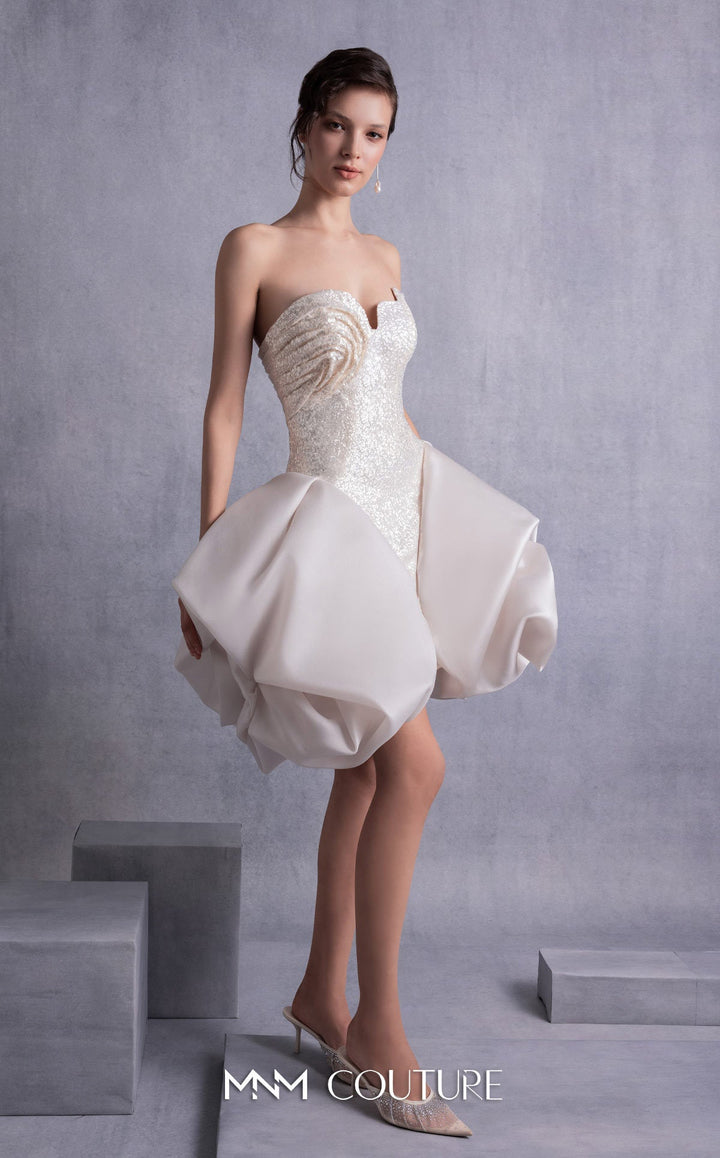 Gaby Charbachy GOS2501 strapless sweetheart embellished mini dress with puff panels three-quarter view