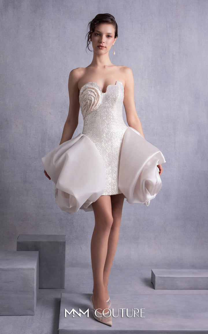 Gaby Charbachy GOS2501 strapless sweetheart embellished mini dress with puff panels side view