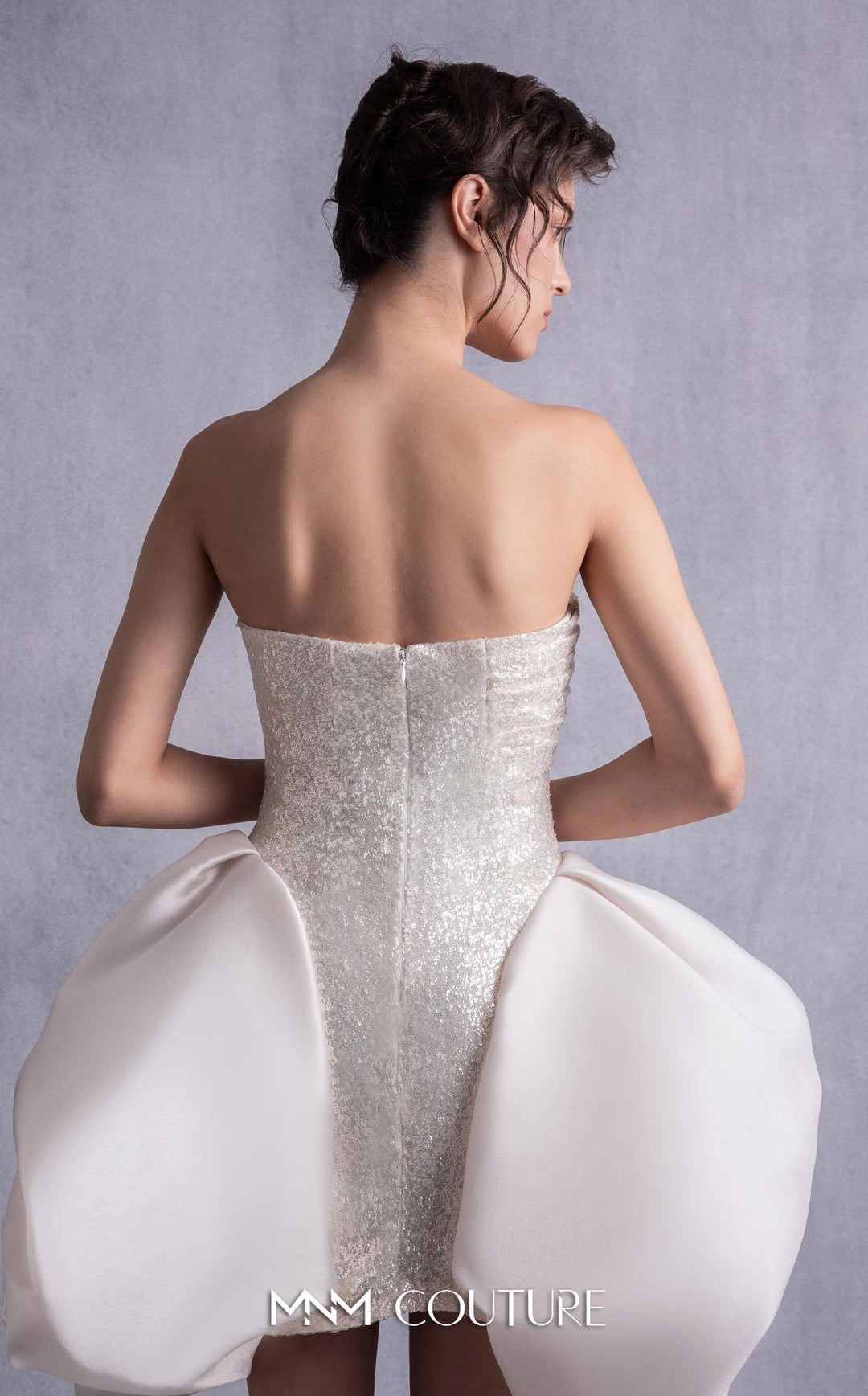 Gaby Charbachy GOS2501 strapless sweetheart embellished mini dress with puff panels back detail