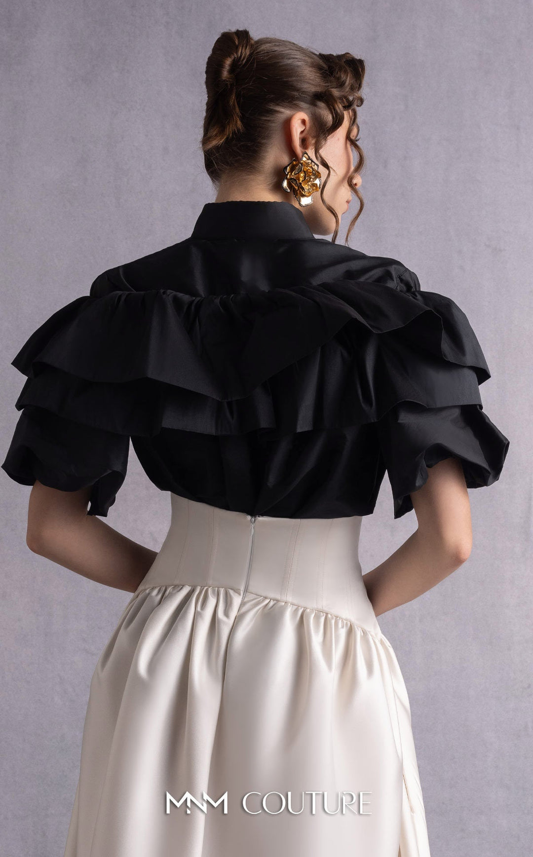 Gaby Charbachy GOS2506 tiered ruffle collar blouse and corset waist full skirt set back detail