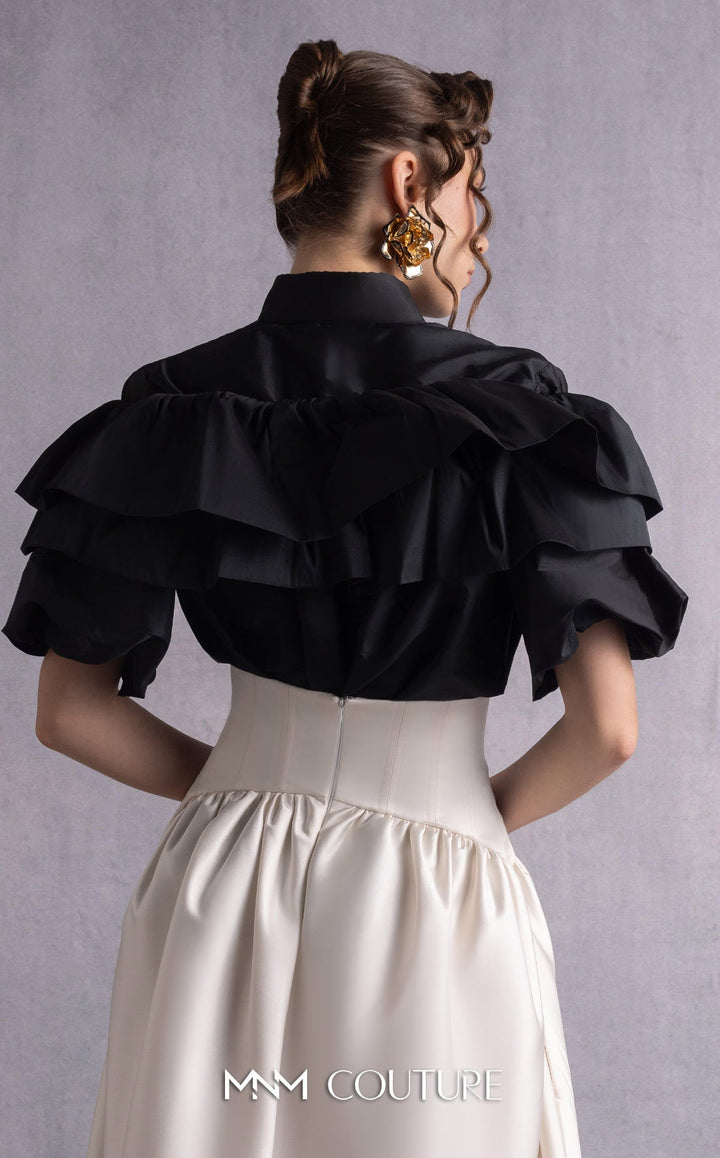 Gaby Charbachy GOS2506 tiered ruffle collar blouse and corset waist full skirt set back detail