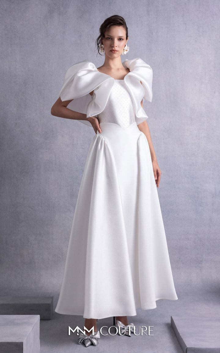 Gaby Charbachy GOS2510 sculpted bow sleeve A-line dress front view