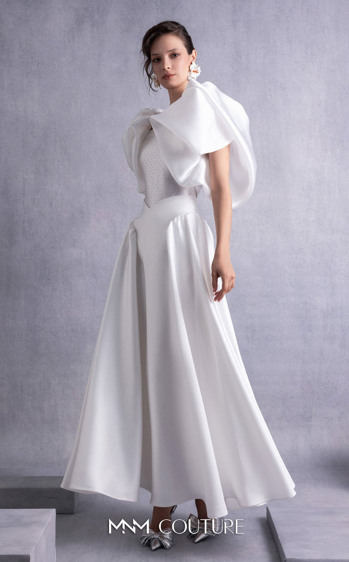 Gaby Charbachy GOS2510 sculpted bow sleeve A-line dress three-quarter view