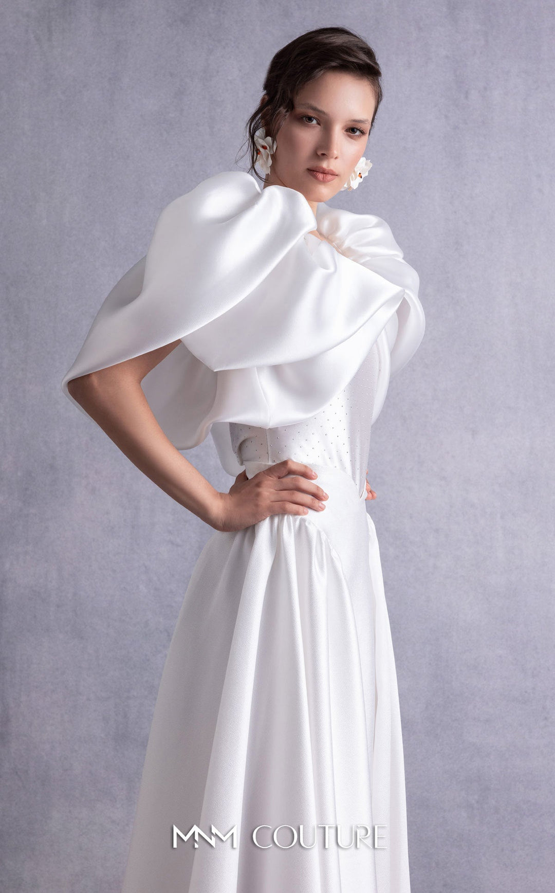 Gaby Charbachy GOS2510 sculpted bow sleeve A-line dress bodice detail