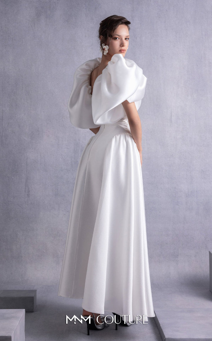 Gaby Charbachy GOS2510 sculpted bow sleeve A-line dress back view