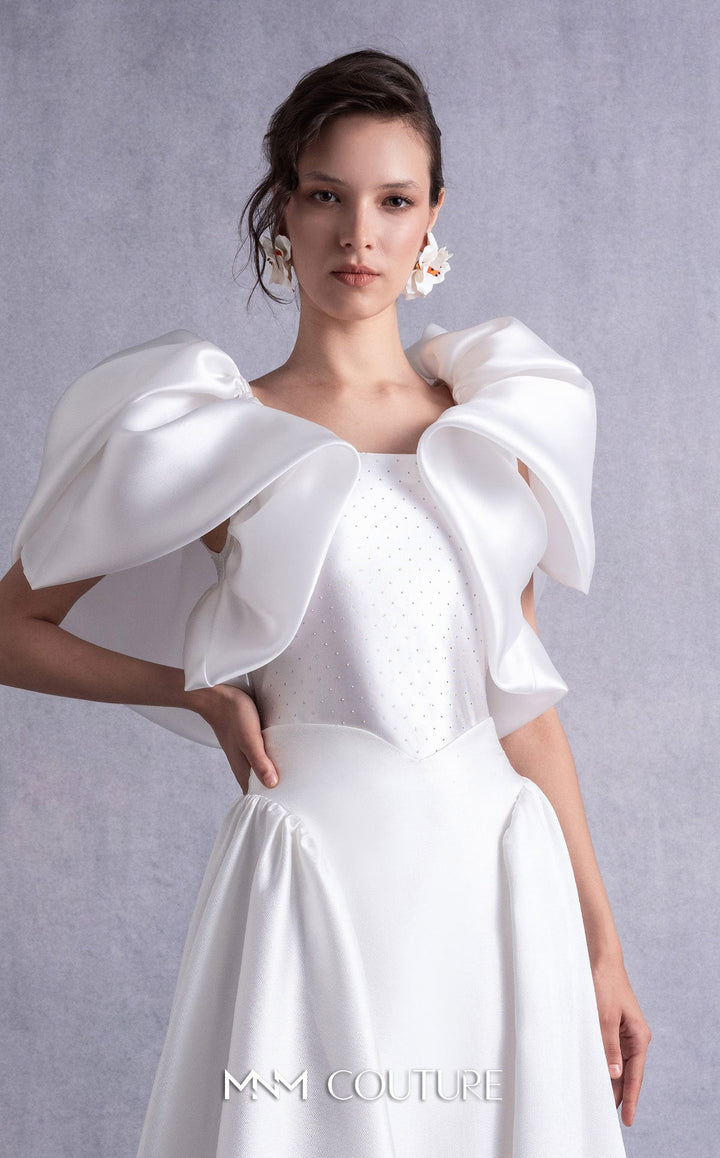 Gaby Charbachy GOS2510 sculpted bow sleeve A-line dress front bodice detail