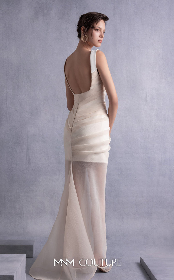 Gaby Charbachy GOS2511 square neck ruched dress with sheer overskirt back view