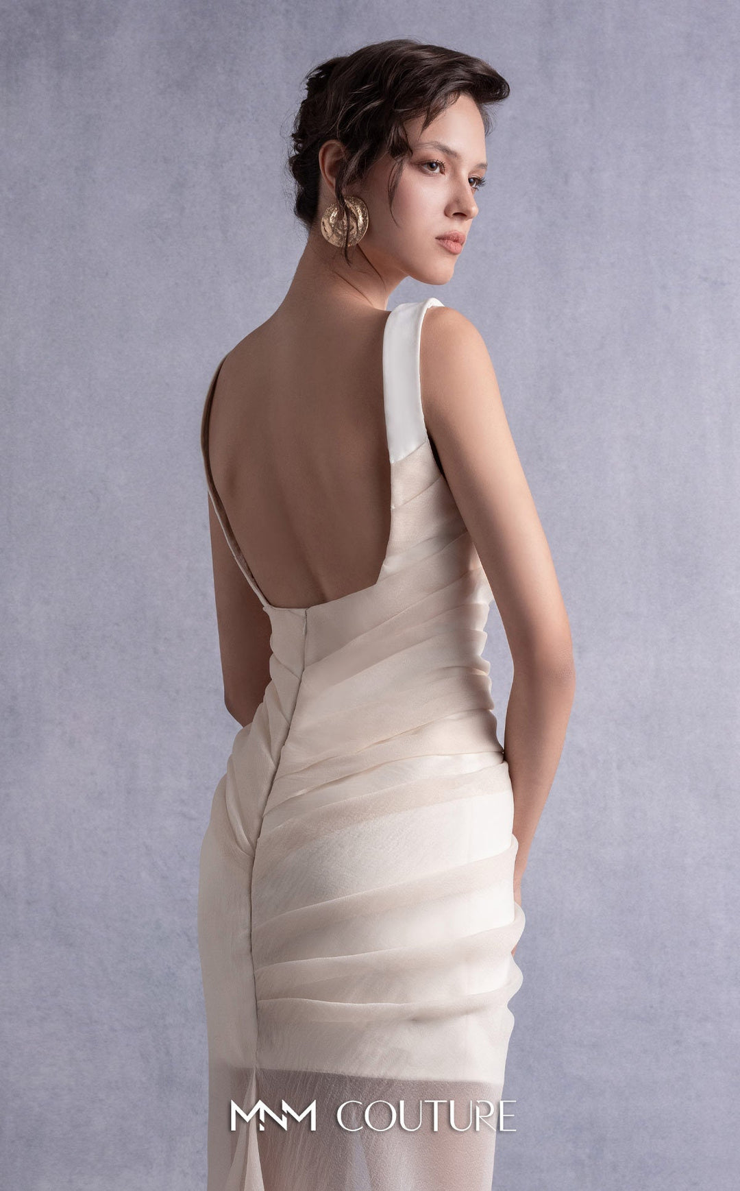 Gaby Charbachy GOS2511 square neck ruched dress with sheer overskirt back detail
