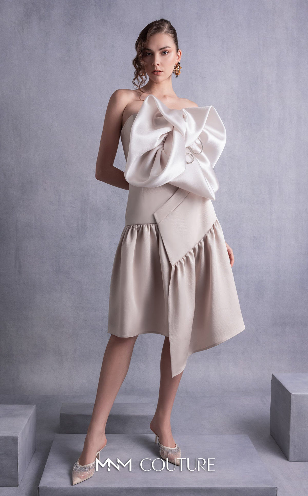 Gaby Charbachy GOS2512 strapless oversized bow dress with dropped waist front view