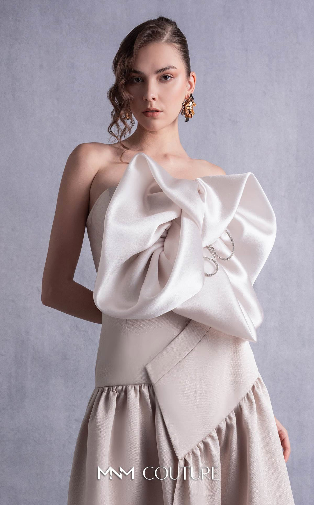 Gaby Charbachy GOS2512 strapless oversized bow dress with dropped waist bodice detail