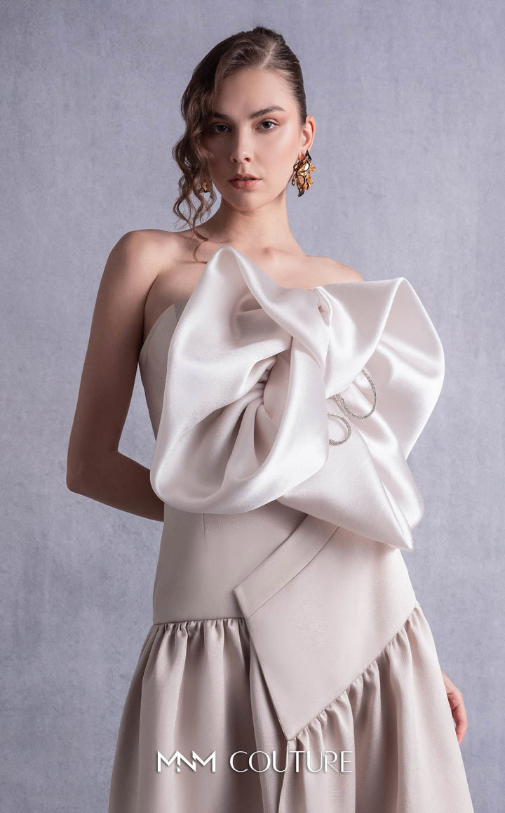 Gaby Charbachy GOS2512 strapless oversized bow dress with dropped waist bodice detail
