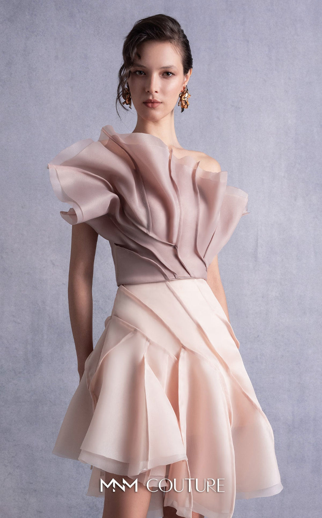 Gaby Charbachy GOS2514 strapless sculpted ruffle bodice dress with layered skirt bodice detail