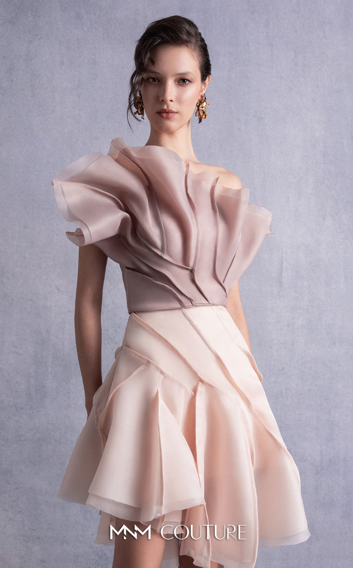 Gaby Charbachy GOS2514 strapless sculpted ruffle bodice dress with layered skirt bodice detail