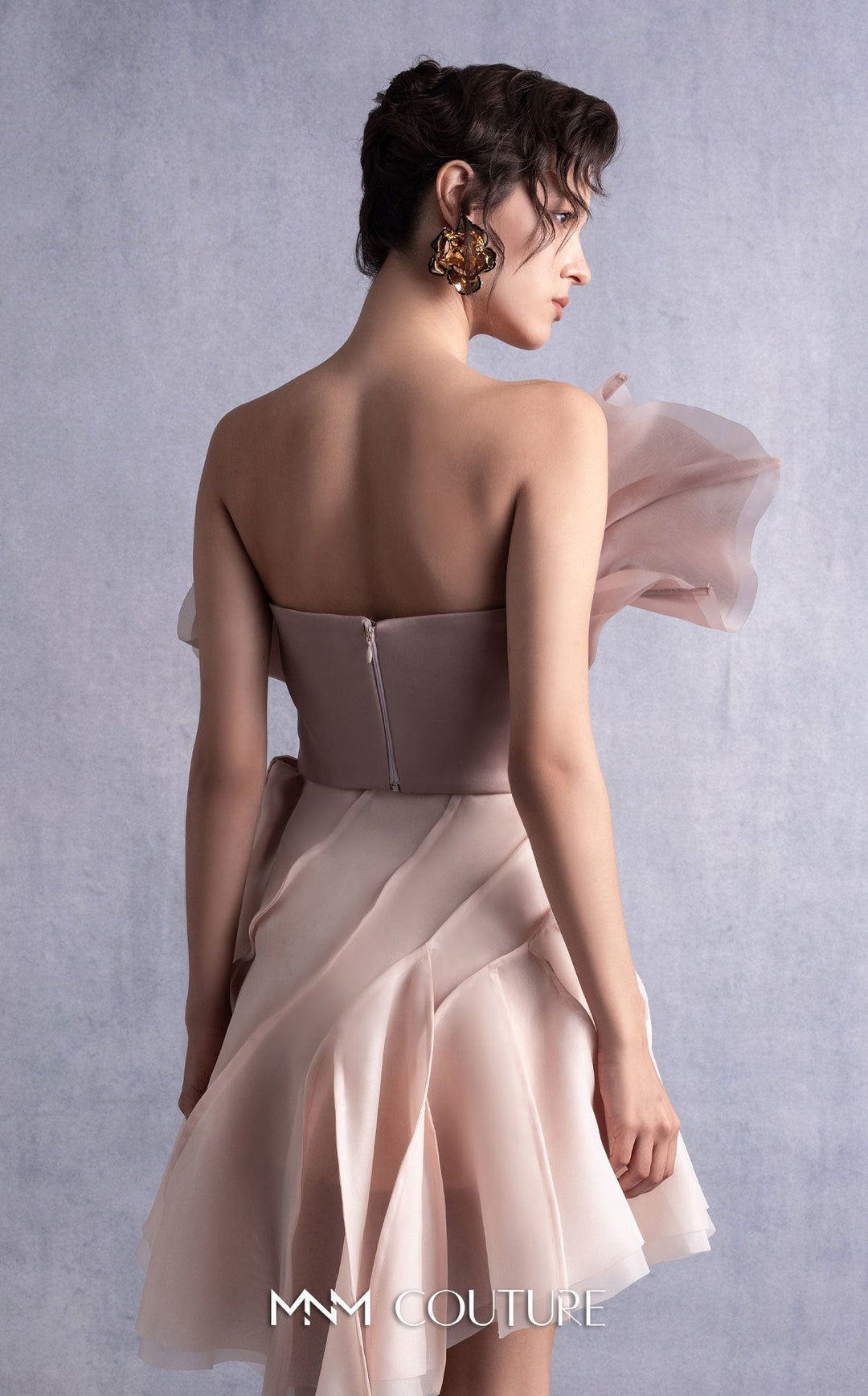 Gaby Charbachy GOS2514 strapless sculpted ruffle bodice dress with layered skirt back view