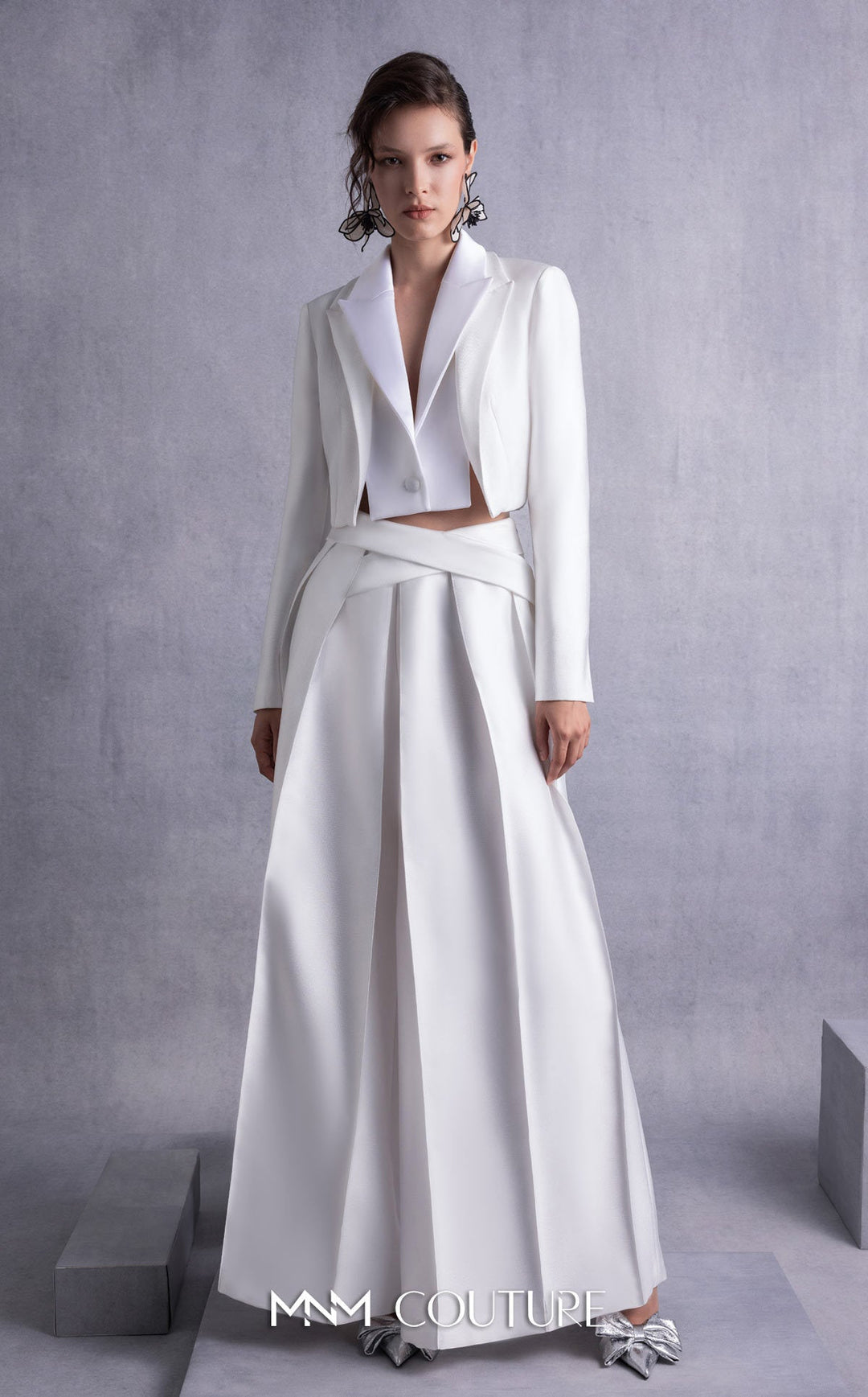 Gaby Charbachy GOS2515 cropped blazer and crossover waist wide-leg pant set front view
