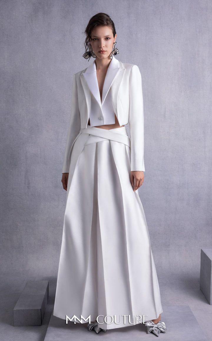 Gaby Charbachy GOS2515 cropped blazer and crossover waist wide-leg pant set front view