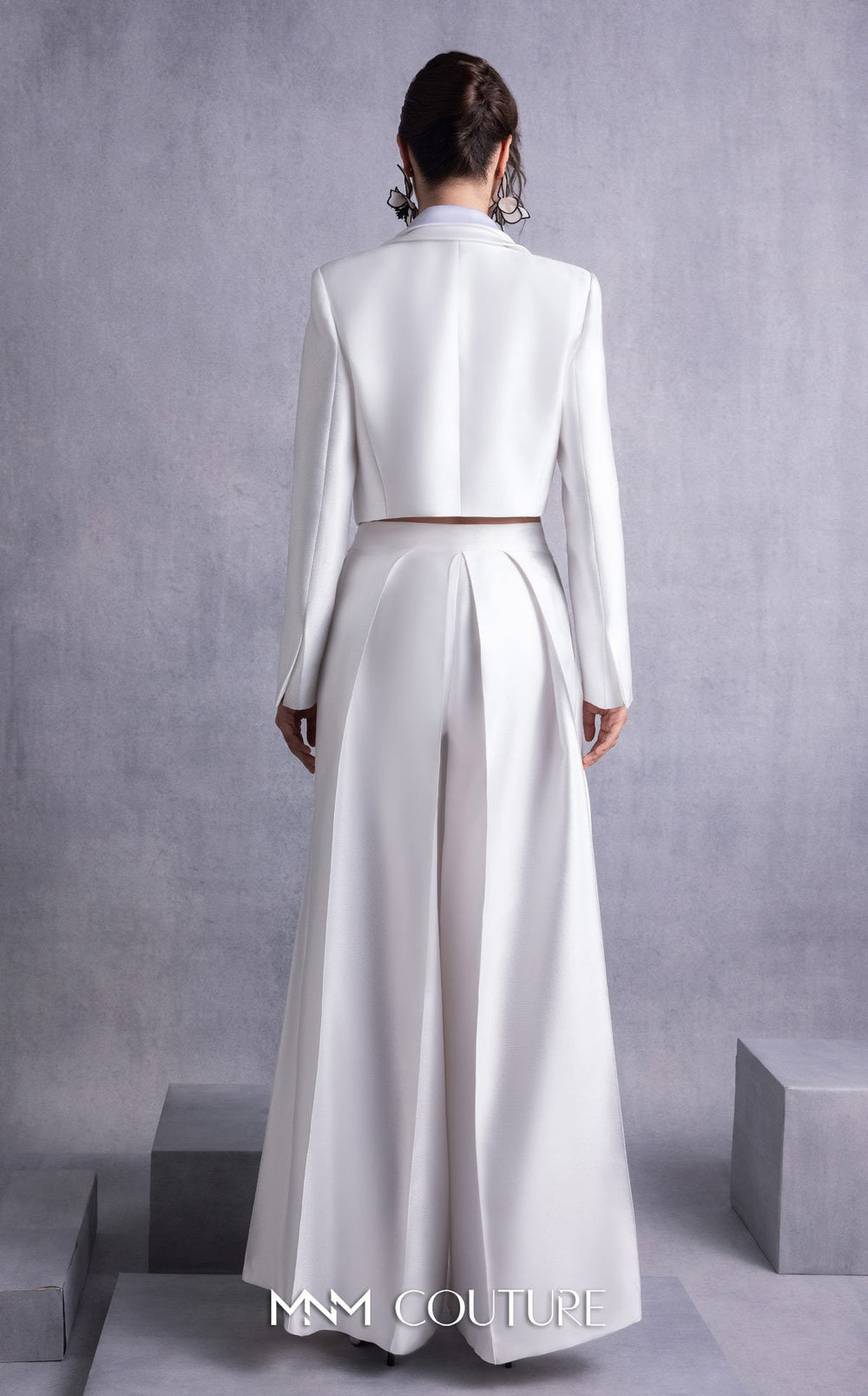 Gaby Charbachy GOS2515 cropped blazer and crossover waist wide-leg pant set back view