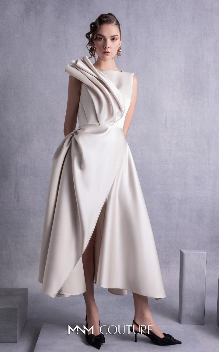 Gaby Charbachy GOS2517 sleeveless sculpted pleat midi dress with wrap skirt front view