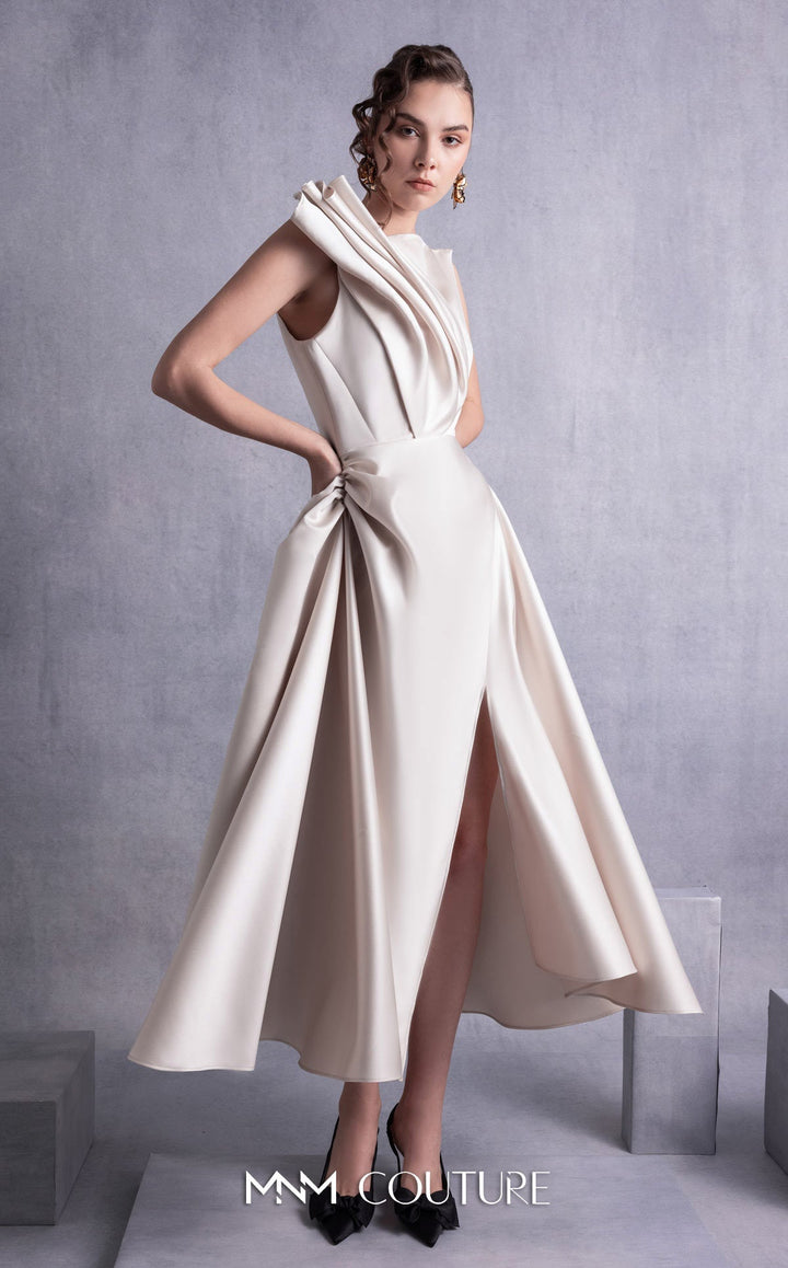 Gaby Charbachy GOS2517 sleeveless sculpted pleat midi dress with wrap skirt side view