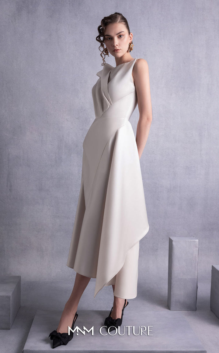 Gaby Charbachy GOS2517 sleeveless sculpted pleat midi dress with wrap skirt three-quarter view