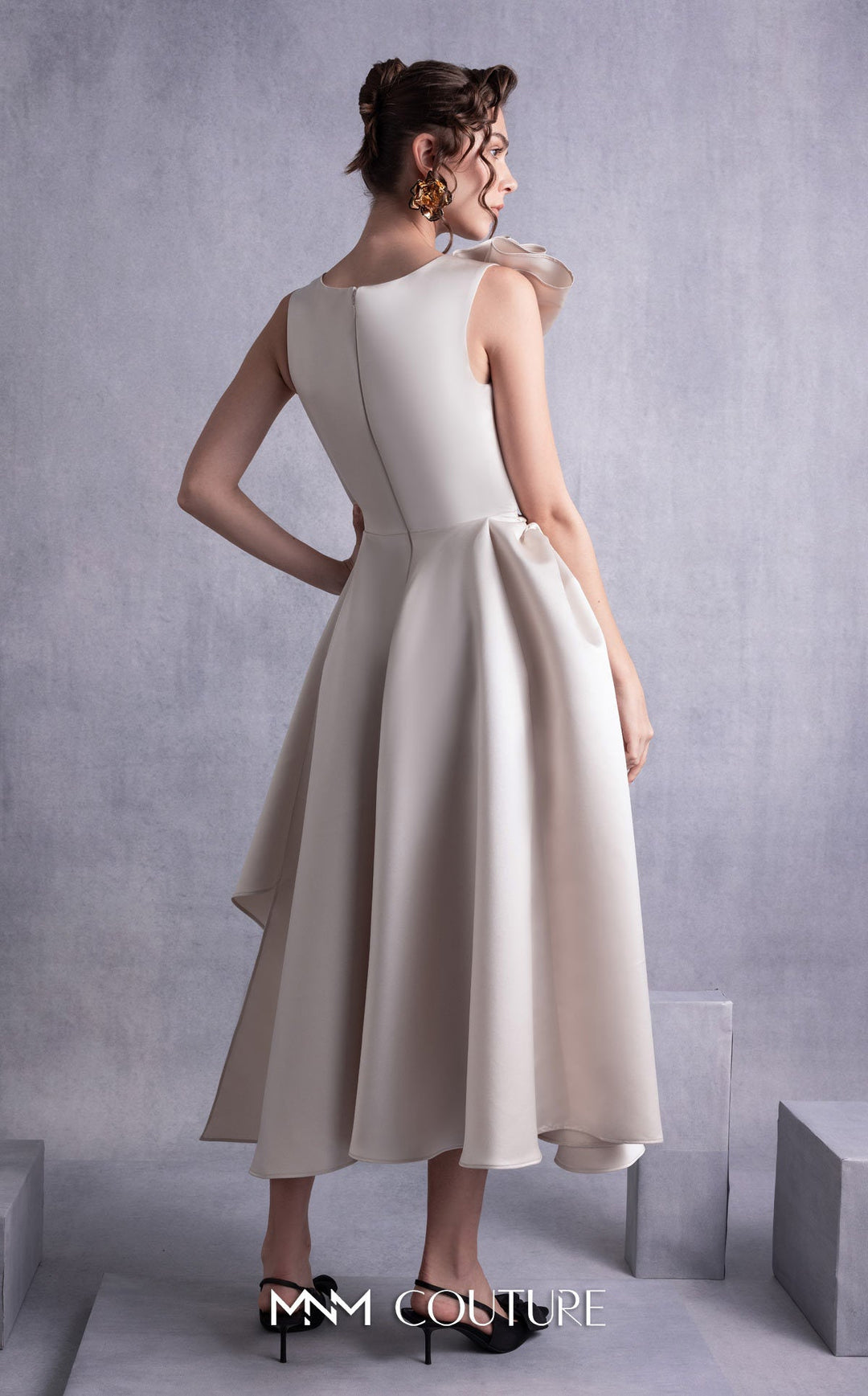 Gaby Charbachy GOS2517 sleeveless sculpted pleat midi dress with wrap skirt back view