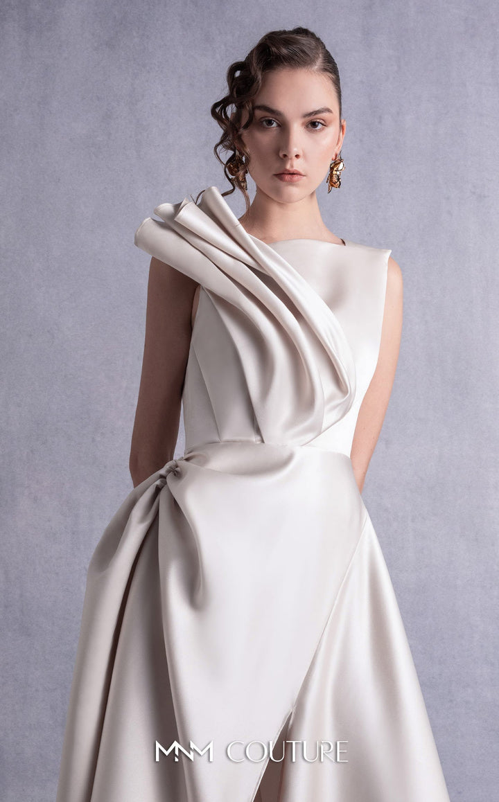 Gaby Charbachy GOS2517 sleeveless sculpted pleat midi dress with wrap skirt bodice detail