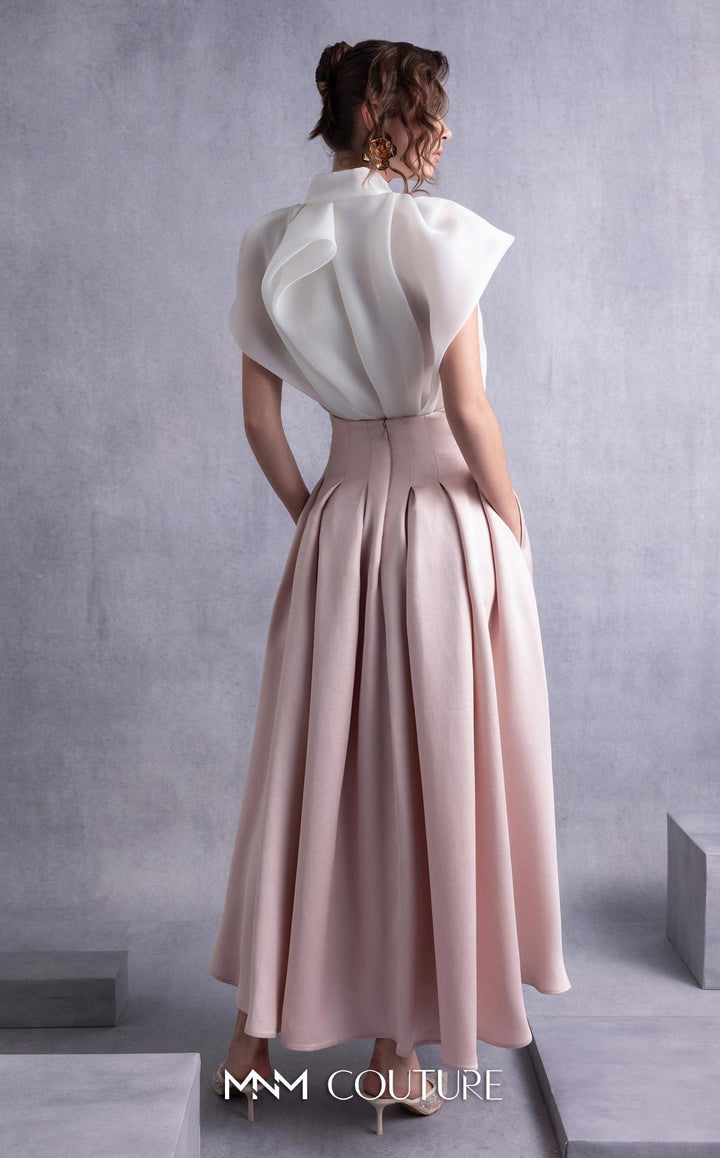 Gaby Charbachy GOS2524 sculpted ruffle collar blouse and pleated full skirt set back view