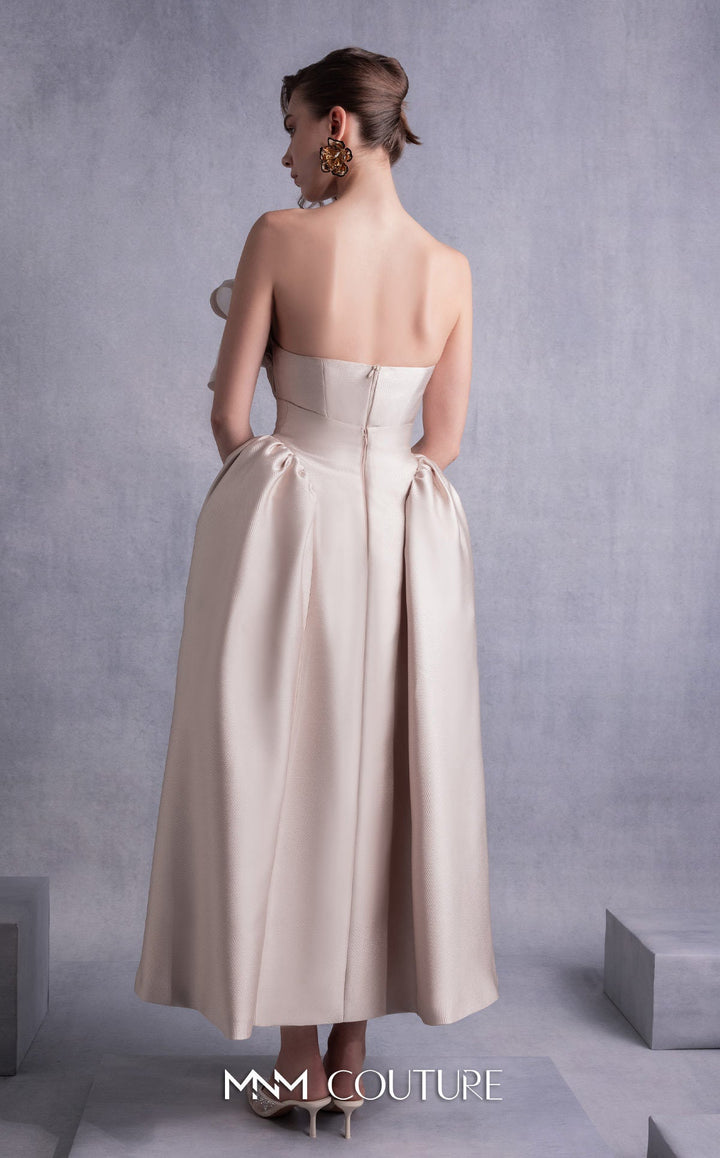 Gaby Charbachy GOS2531 strapless ruffle neckline midi dress with balloon skirt back view