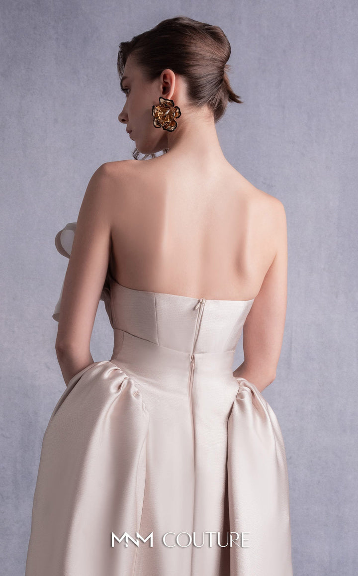 Gaby Charbachy GOS2531 strapless ruffle neckline midi dress with balloon skirt back detail